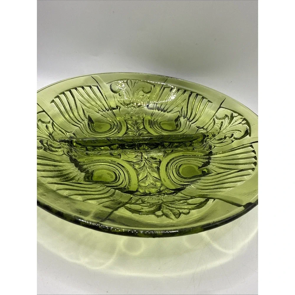 Vintage Indiana Killarney Divided Relish Dish‎ Nuts Candy Green 7.5